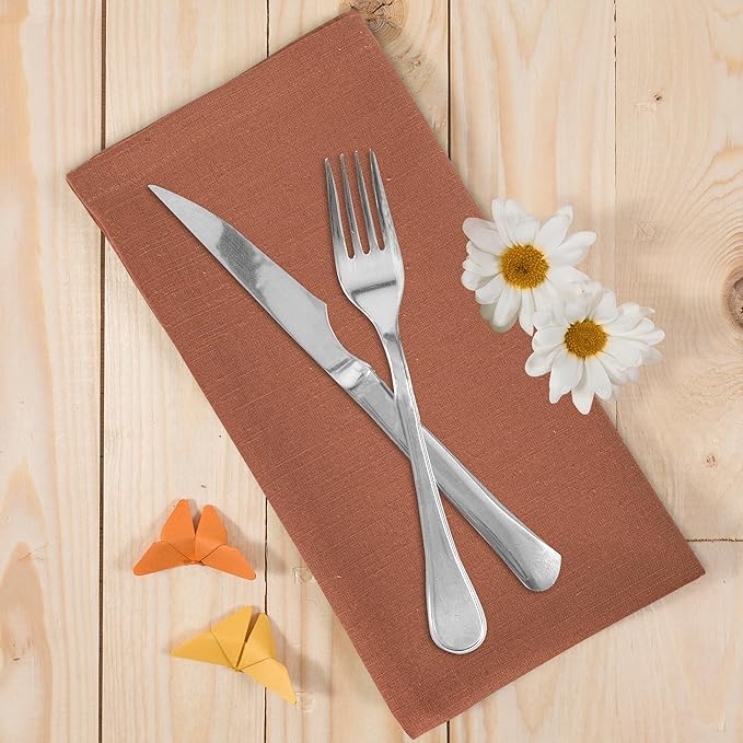 Urban Villa Fall Cloth Napkins Rust Color Dinner Napkins Set of 12 20''x20'' 100% Cotton Slub Absorbent Harvest Napkins Washable ReusableThanks Giving Dinner Napkins