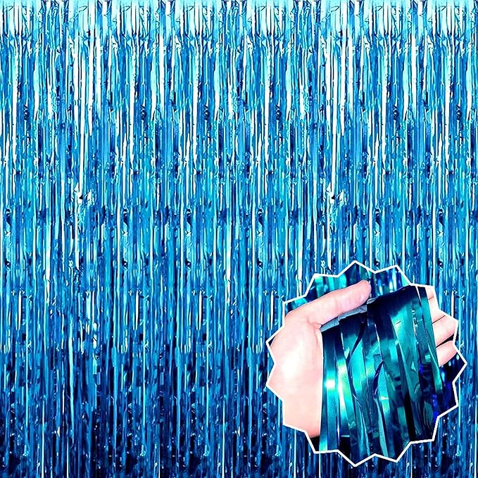 6 Pack Lake Blue Foil Fringe Curtains Backdrop, 3.28 x 8.2 Ft Metallic Streamers Tinsel Curtains Background for Photo Booth, Birthday, Weddings, Carnivals, Graduation, Themed Party Decorations