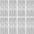 8 Pack Silver Backdrop, 3.28 FT x 7.05 FT Birthday Backdrop, Metallic Silver Tinsel Curtain Disco Party Streamer, Bachelorette Party Decorations Birthday Photo Booth Props