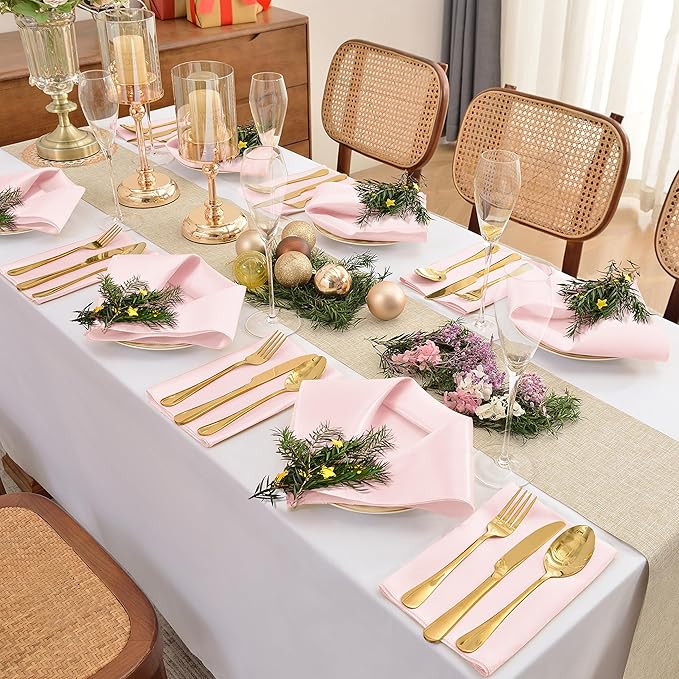 50 Pieces Light Pink Satin Napkins, 17" x 17" Square Table Napkins, Silky Soft Smooth Washable Napkins for Restaurant, Weddings, Dinner, Party Decoration