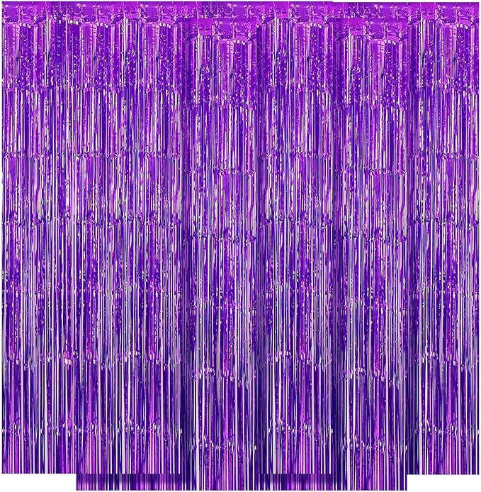 5 Pack Purple Fringe Backdrop 3.2ft x 8.2ft Foil Curtain Tinsel Foil Fringe Curtains Backdrop Tinsel Backdrop Streamers for Birthday Curtain Party Decoration Wedding Christmas Decoration (Purple)