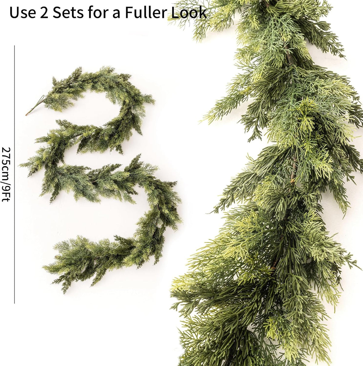 9ft handmade christmas garland,cedar artificial greenery cypress pine shown in use