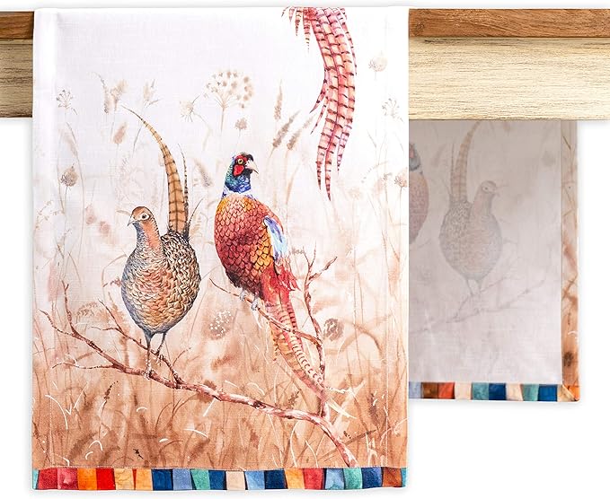 Maison d' Hermine Table Runner 100% Cotton Single Layer Table Runners 90 inches Long Decorative for Home Kitchen Dining Party Baby Shower Wedding Bridal Shower (Faisan D'Automne, 14.50" x 90")