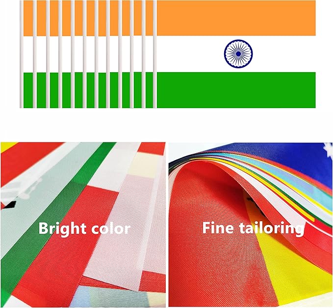12 Pack India Desk Flags Set, Indian Small Mini Table Office Flags with 12" Solid Black Pole, 8.2 x 5.5 Inches, Home and Office Decoration, Festival Celebrations