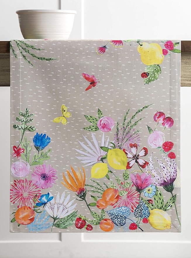 Maison d' Hermine Table Runner 100% Cotton Single Layer Table Runners 72 inches Long Decorative for Home Kitchen Dining Party Wedding Bridal Shower Spring Summer (Jardin D'Ete - Fog, 14.50" x 72")