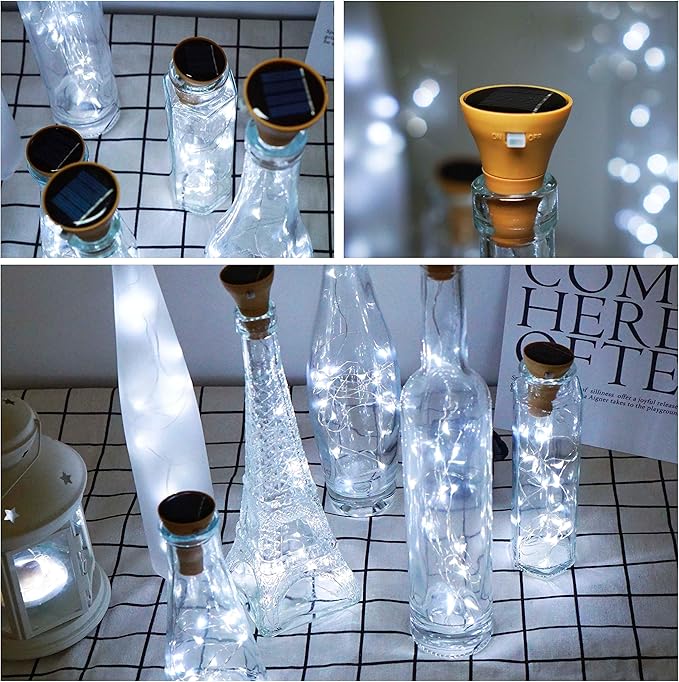 Decorman Upgraded 10 Pack Solar Wine Bottle Lights 20 LEDs Waterproof Silver Wire Cork Lights for Party, Wedding, Christmas, Holiday, Outdoor, Garden, Patio, Pathway Decor