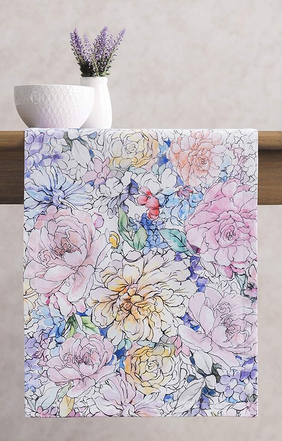 Maison d' Hermine Table Runner 100% Cotton Single Layer Table Runners 108 inches Long Decorative for Home Kitchen Dining Party Wedding Bridal Shower Spring Summer (Floral Love, 14.50" x 108")