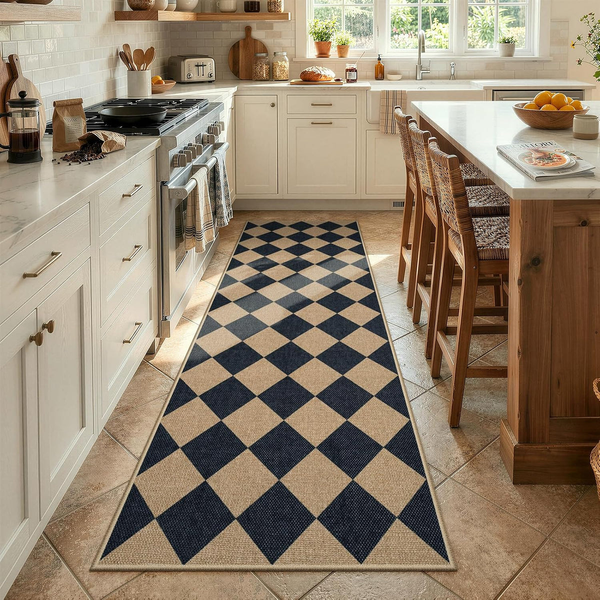 Lahome Checkered Easy Jute Non Slip Kitchen Runner, 2'6"x8' Wash...
