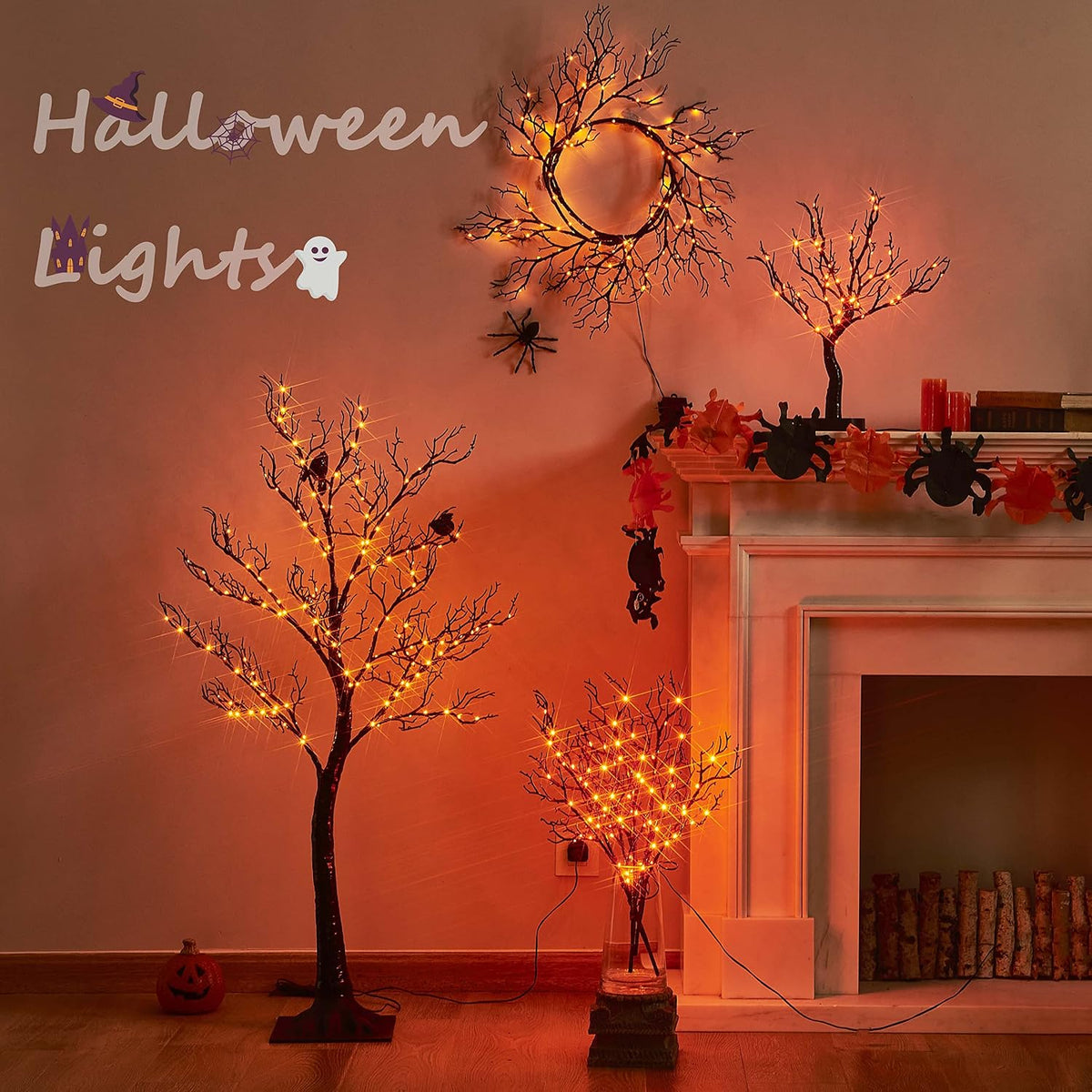 Hairui Halloween Garland with Lights 120 Orange and Purple Bi-Color Fairy Lig...