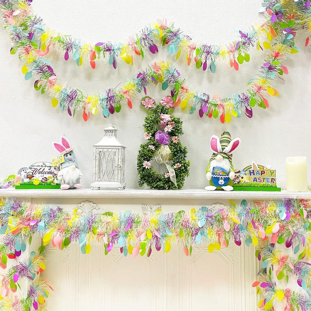 TURNMEON 5 Strings Total 75 Ft Easter Tinsel Garlands Decorations with Colorful Easter Eggs Metallic Streamers Hanging Fringe Garland Easter Decorations Outdoor Indoor Home Party, Each 15 Ft by 6"