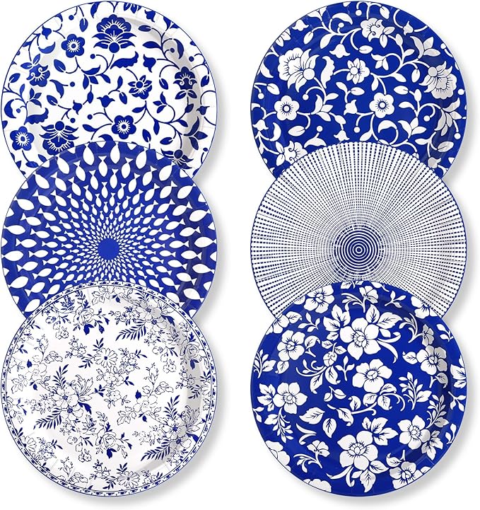 90 Pcs Paper Plates 8 Inch Bulk Thick Heavy Duty Disposable Plates Printed Blue and White Plate for Party, Wedding, Birthday, Tea, Picnic Barbecue, Everyday Use, Soak Proof, Cut Proof