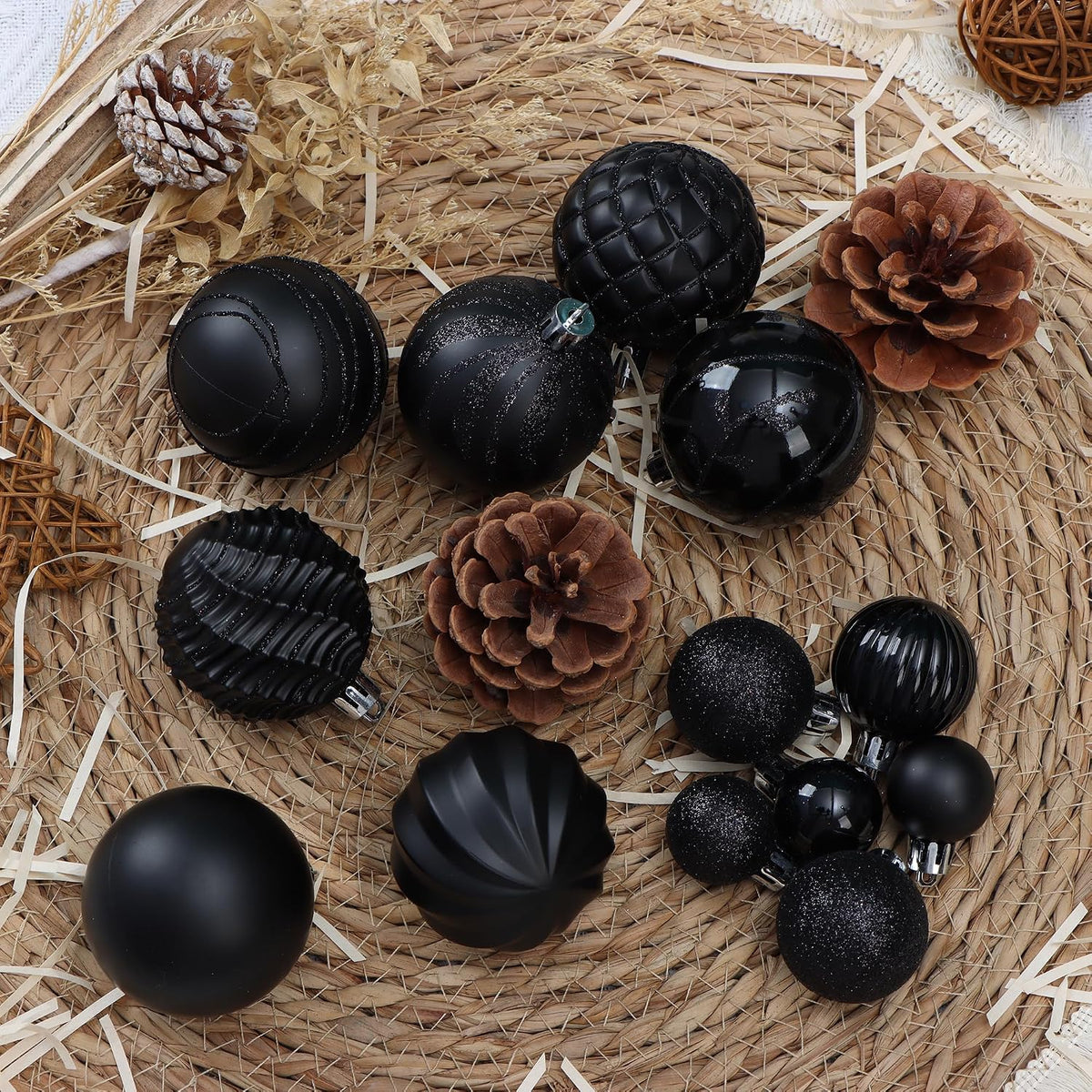 100Pcs Black Christmas Ball Ornaments Set, Assorted Shatterproof Christmas Or...