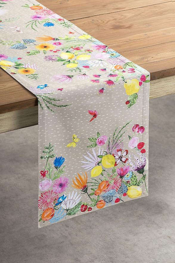 Maison d' Hermine Table Runner 100% Cotton Single Layer Table Runners 72 inches Long Decorative for Home Kitchen Dining Party Wedding Bridal Shower Spring Summer (Jardin D'Ete - Fog, 14.50" x 72")