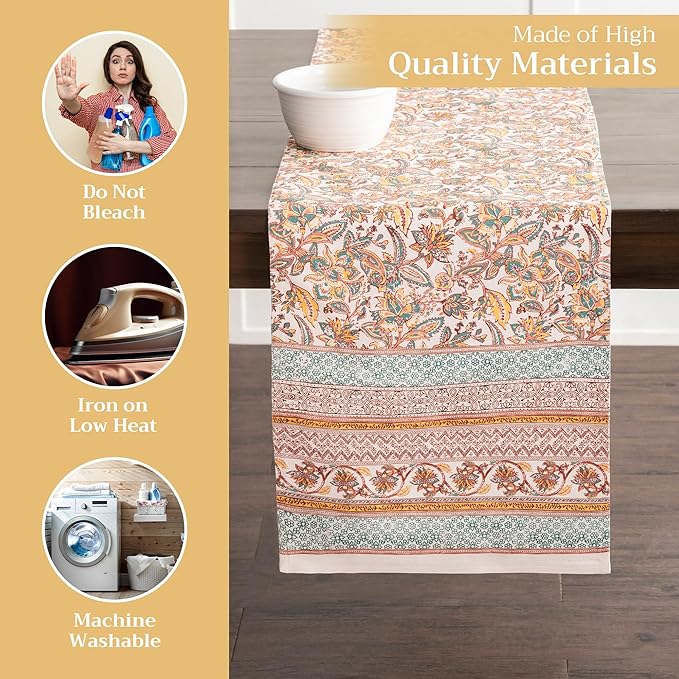 Maison d' Hermine Table Runner 100% Cotton Double Layer Table Runners 108 inches Long for Thanksgiving Christmas Decorations Home Kitchen Dining Party Wedding (Nila, 14.5" x 108")