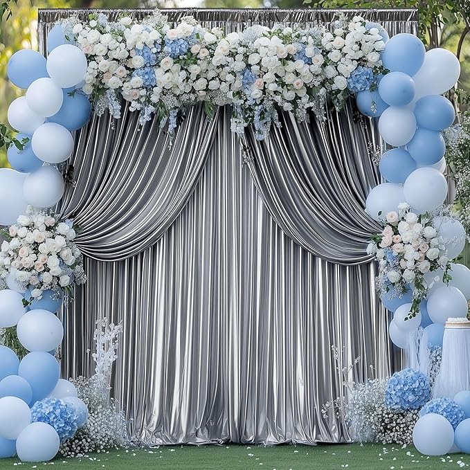 40x10 ft Wrinkle Free Black Silver Sequin Backdrop Curtain for Parties,Thick Not Fall Glitter Wedding Backdrop Drapes,8 Panels 5x10ft Shimmer Photo Back Drop Cloth for Birthday Photography Background