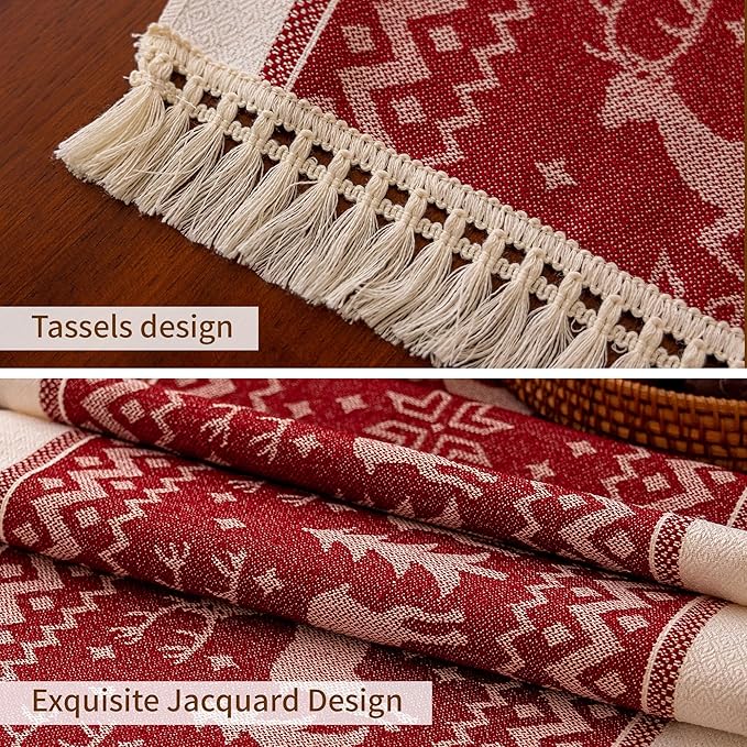 Table Runners 95 Inches,Elk Table Runner with Tassel Fringe,Christmas Table Runner for Party，Coffee Table, Festival