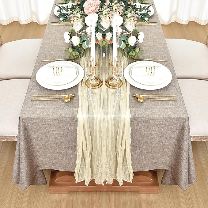 Fitable Faux Linen Tablecloths for Rectangle Tables: Water & Stain Resistant Farmhouse Table Cloth, Washable Burlap Textured Table Covers for Kitchen Dining Party(2 Pack, 60x102 Inch, Nature)
