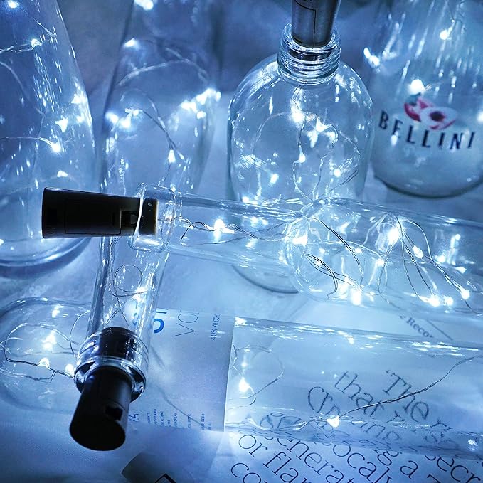 Wine Bottle Lights with Cork, Battery Operated 9 Pack 20 LED Cork Shape Silver Wire Fairy Mini String Lights(No Bottles) for DIY, Party, Decor, Christmas, Halloween,Wedding (9, Cool White)