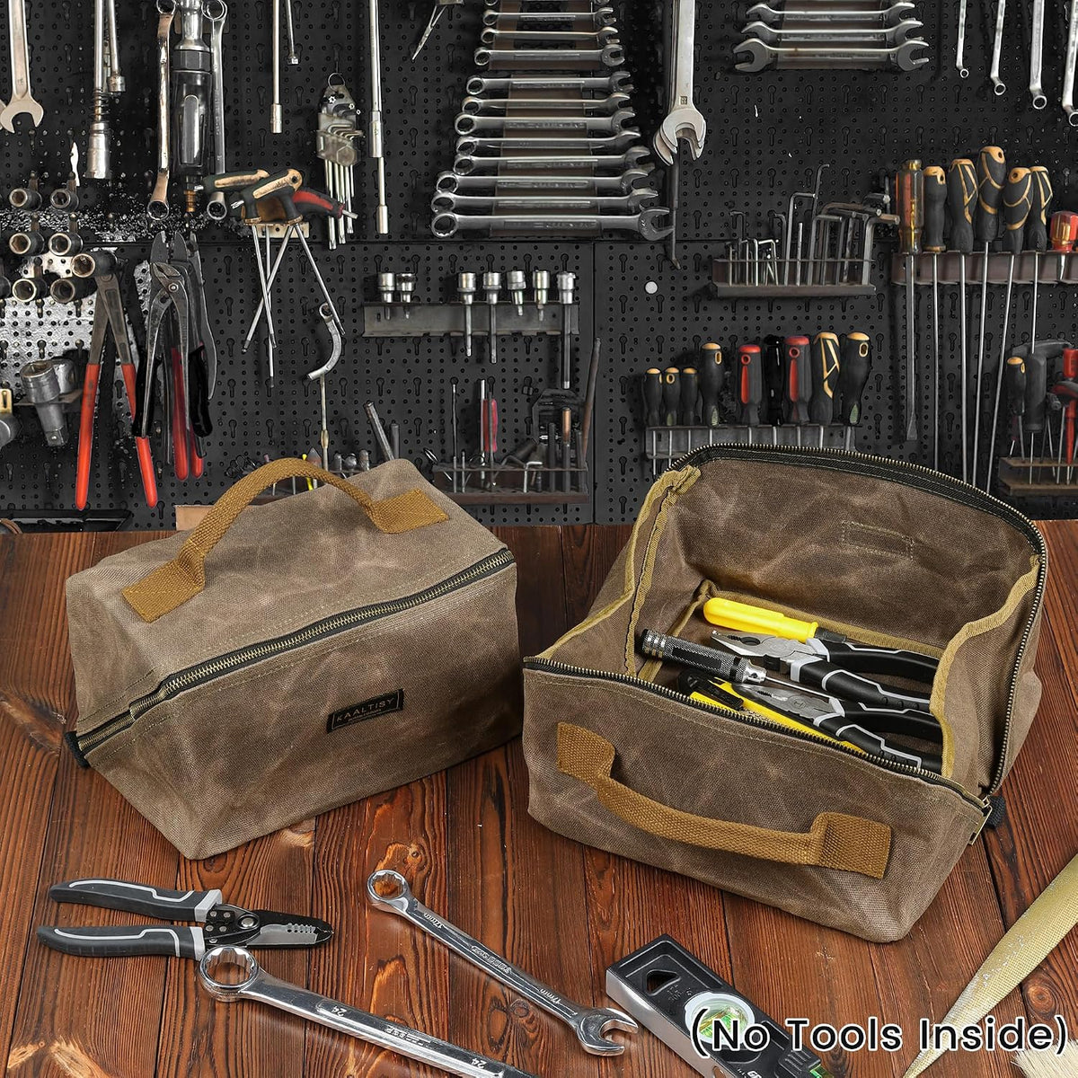 Canvas Tool Bag, Zippered Tool Pouch with Handle, 16 OZ Waxed Canvas Tool Sto...