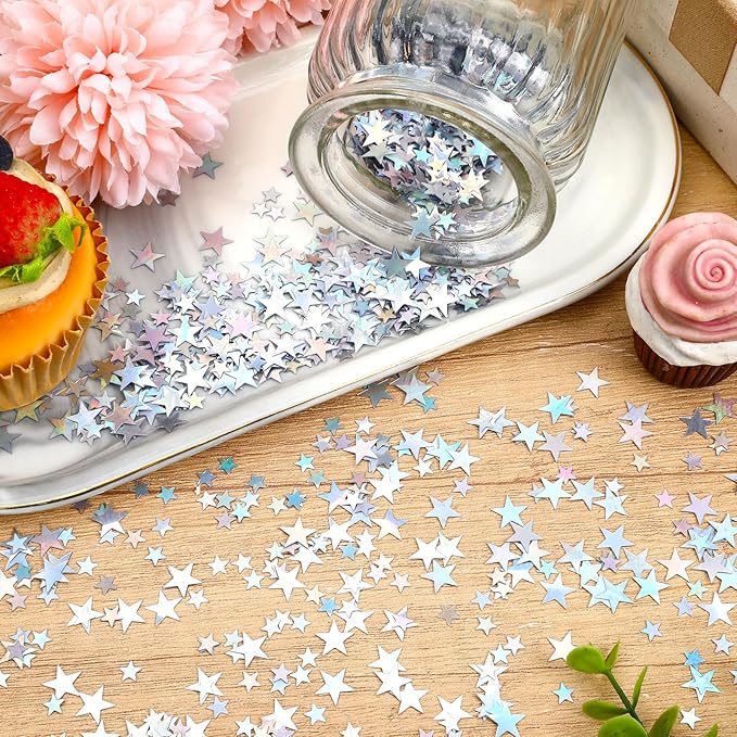 MARFOREVER Holographic Star Confetti, Glitter Star Confetti Birthday Star Scatter Table Iridescent Sequins Sprinkles Metallic Foil for Shower Wedding Christmas Party Decorations