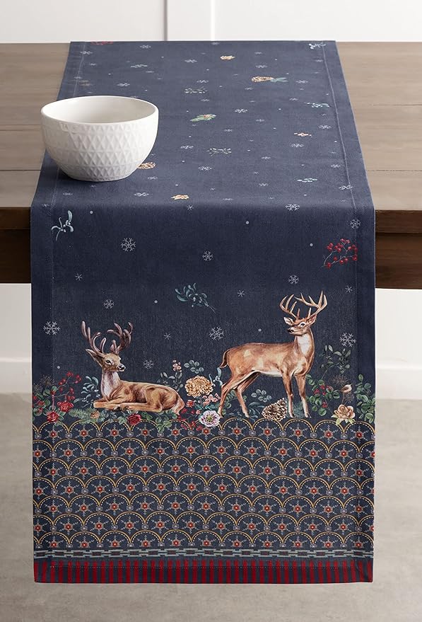 Maison d' Hermine Table Runner 100% Cotton Single Layer Table Runners 72 inches Long for Thanksgiving Christmas Decorations Home Kitchen Dining Party Wedding (Christmas Joy, 14.5" x 72")