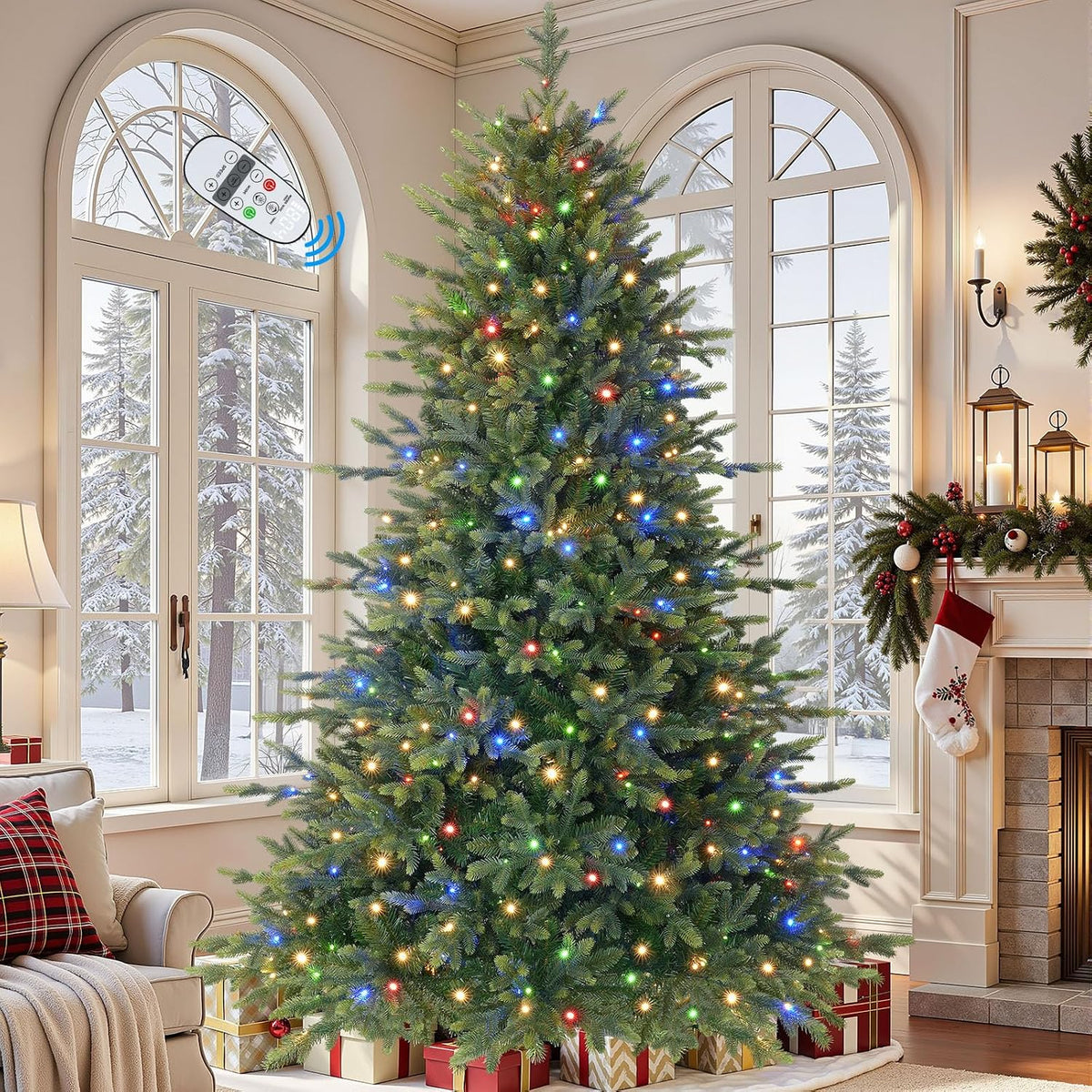 shareconn 7.5ft prelit artificial fir christmas tree with showing dimensions
