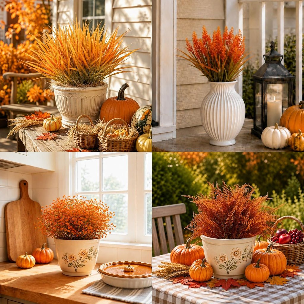 alupssuc 24pcs artificial fall flowers for outdoors decor, front angle view