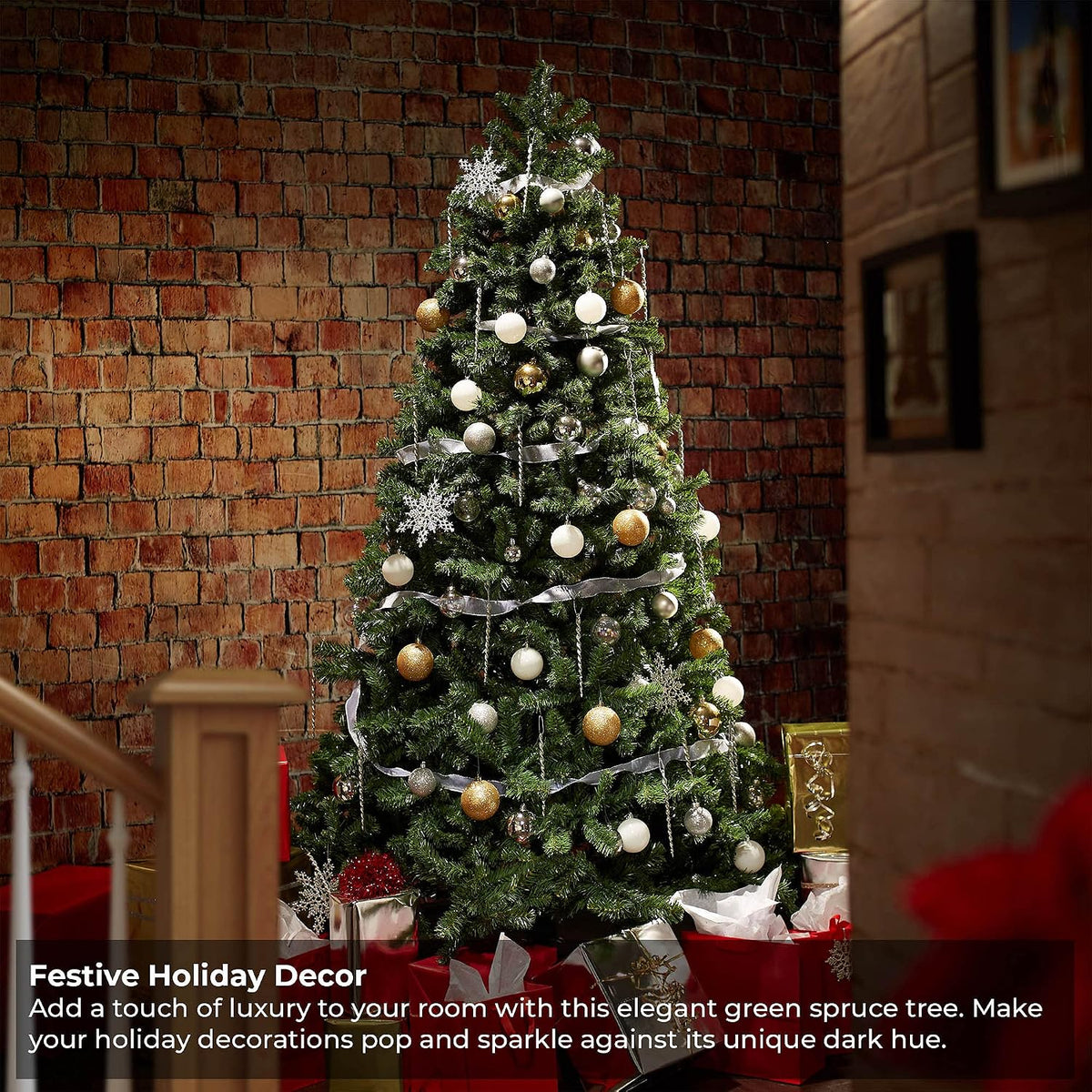 casafield 7.5ft realistic green spruce unlit artificial holiday shown in use
