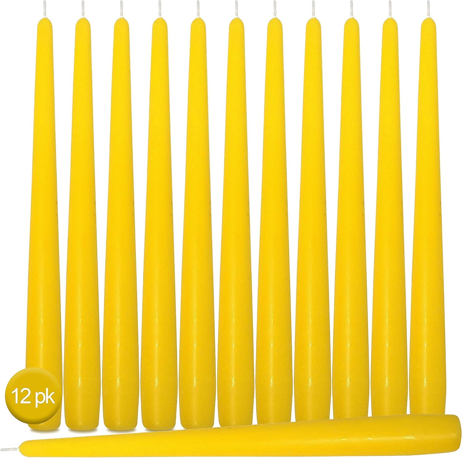 Hyoola Tall Taper Candles - 10 Inch Yellow Unscented Dripless Taper Candles - 8 Hour Burn Time - 12 Pack