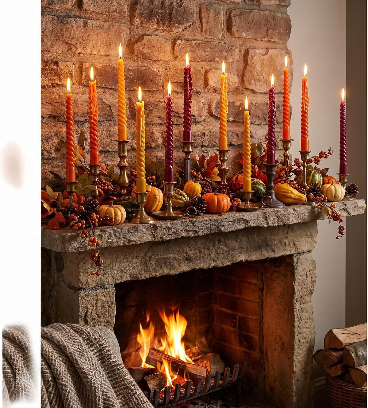 12 Pcs 10 Inch Fall Spiral Taper Candles Autumn Dripless Twisted Wax Candle