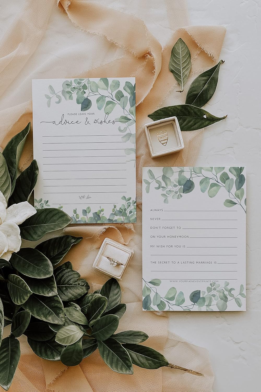 Your Main Event Prints Eucalyptus Advice and Wishes Cards for Bridal Showers, Weddings, and the Bride and Groom - Pack of 50 5"x7" Cards