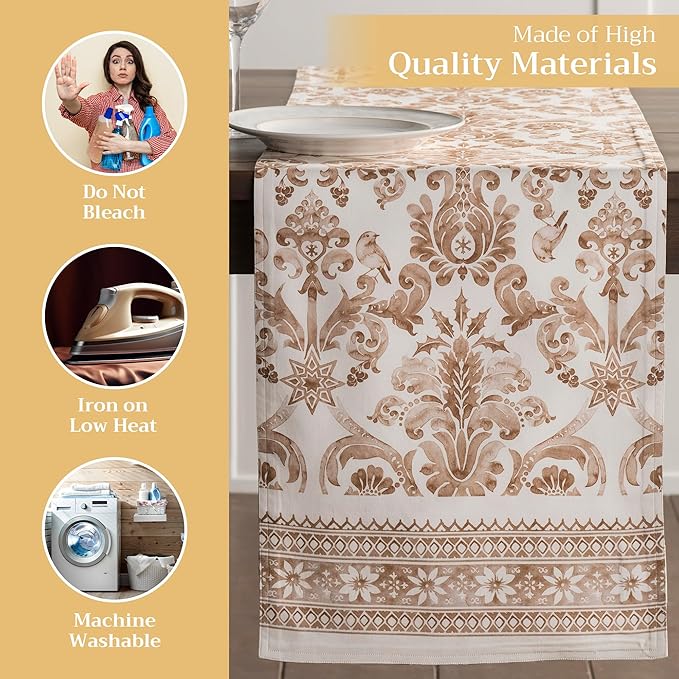 Maison d' Hermine Table Runner 100% Cotton Double Layer Table Runners 108 inches Long for Thanksgiving Christmas Decorations Home Kitchen Dining Party Wedding (Allure, 14.5" x 108")