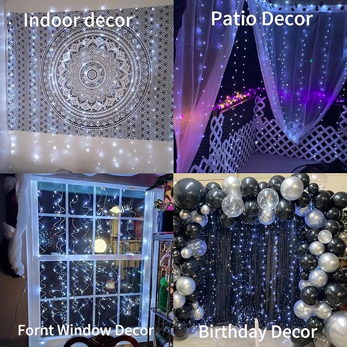 300LED Fairy Curtain Lights, 9.8x9.8Ft Warm White USB Plug in 8 Modes & Timer Christmas String Hanging Lights with Remote for Bedroom Indoor Outdoor Weddings Party Wall Decorations(White)