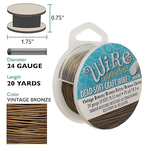 The Beadsmith Wire Elements Craft Wire – Tarnish Resistant, Soft Temper, Round, Vintage Bronze Color – 0.51mm, 24 Gauge, 20 Yard Spool – Jewelry Making, Wire Wrapping, Floral, & Other DIY Crafts