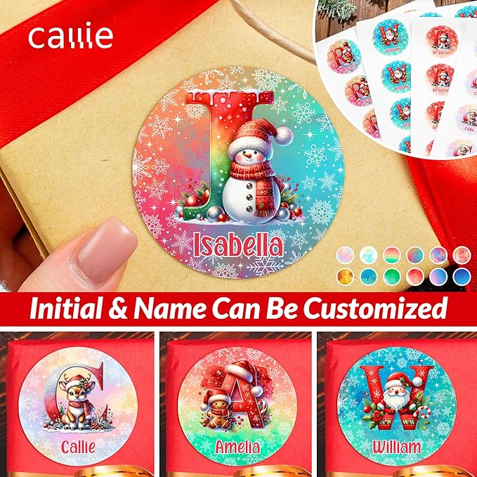 Personalized Christmas Stickers - Custom Name Waterproof Christmas Gift Tags for Gift Box Xmas Holiday Decorations Party Favors - 30 Stickers (Watercolor)