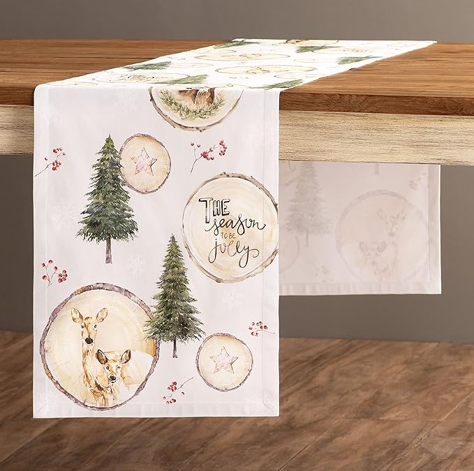 Maison d' Hermine Table Runner 100% Cotton Single Layer Table Runners 60 inches Long for Thanksgiving Christmas Decorations Home Kitchen Dining Party Wedding (Mountain Life, 14.5" x 60")