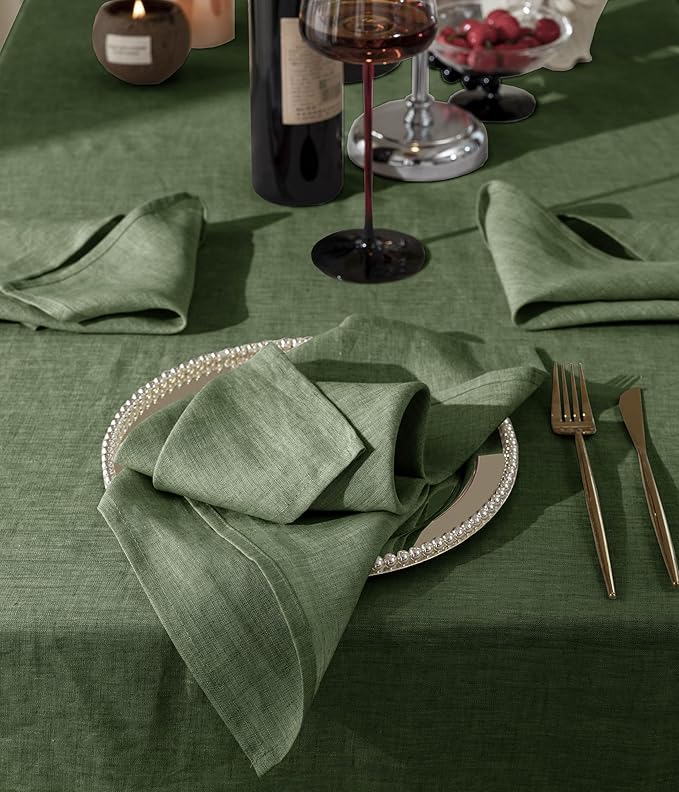 Talasily Linen Tablecloth 100% Pure Linen Table Cloth 60x108 Inches Rectangle Tablecloths Washable Cloths for Kitchen, Dining, Buffet Parties, Holidays, Picnic,Weddings and Restaurants-Forest Green
