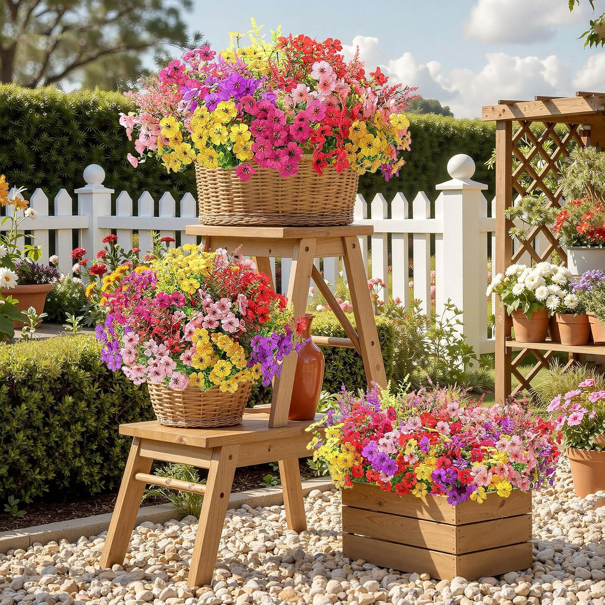 shareconn 48 bundles artificial flowers for outdoors uv on a desk or shelf