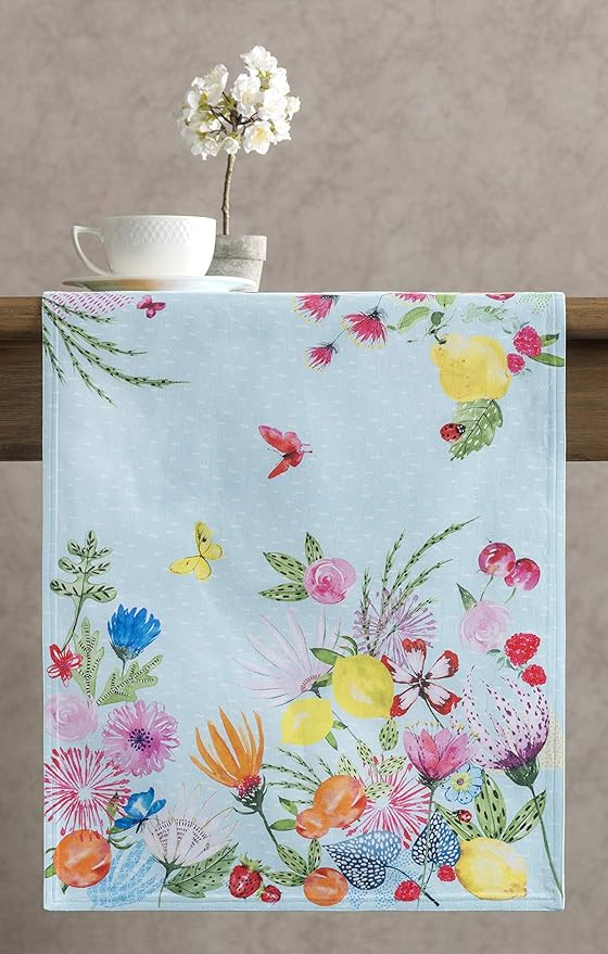 Maison d' Hermine Table Runner 100% Cotton Double Layer Table Runners 108 inches Long Decorative for Home Kitchen Dining Party Wedding Bridal Shower Spring Summer (Jardin D'Ete - Mint, 14.50" x 108")