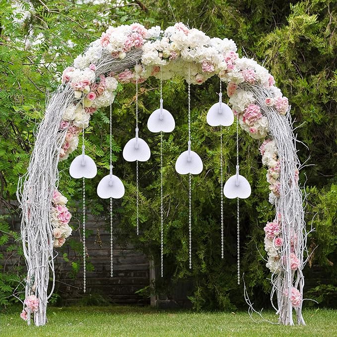 Aodaer 100 Pack Heart Shaped Folding Fans White Paper Fans Handheld Fans with Plastic Handles for Party, Wedding, Anniversary Decoration