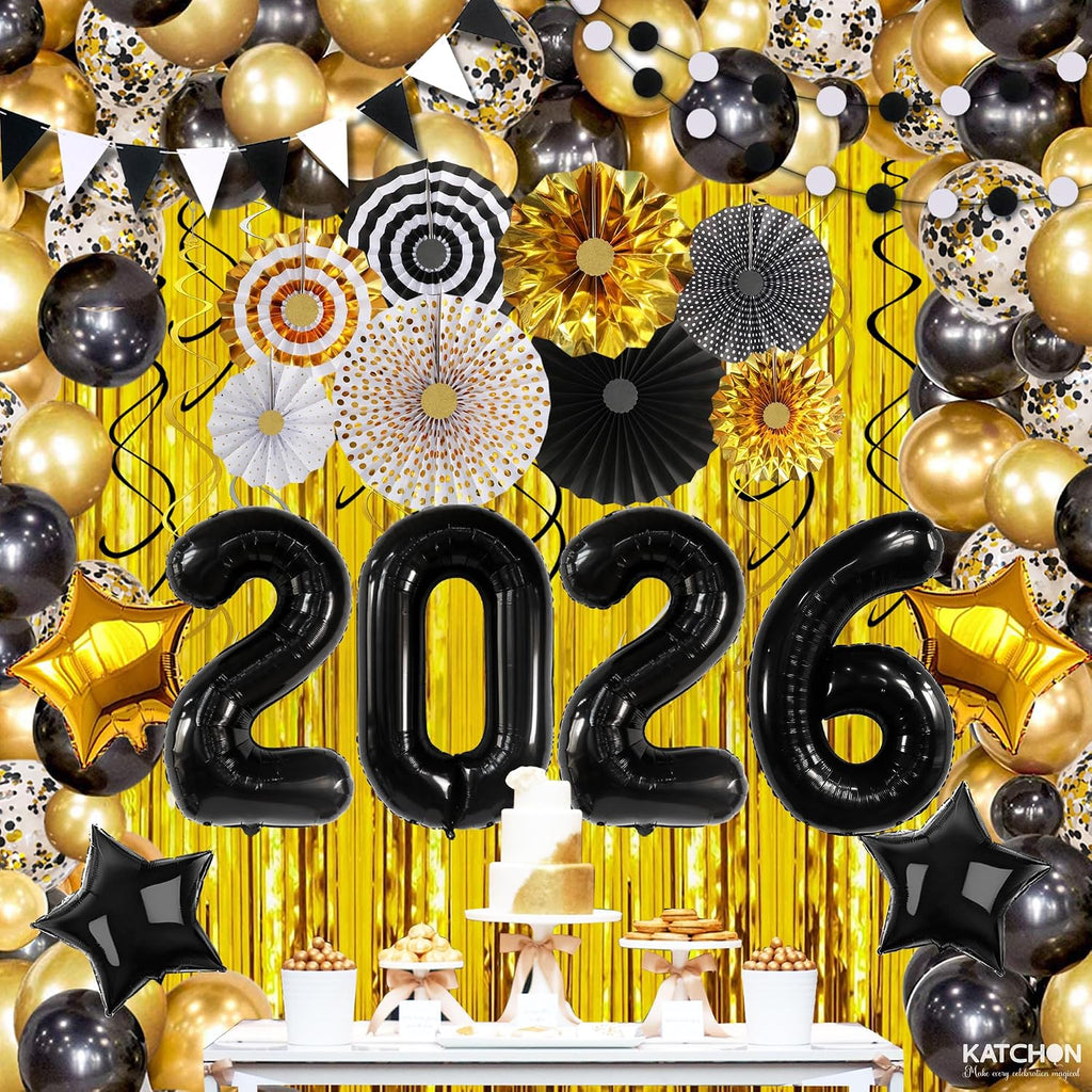 katchon happy new years decorations 2026 black and, package contents