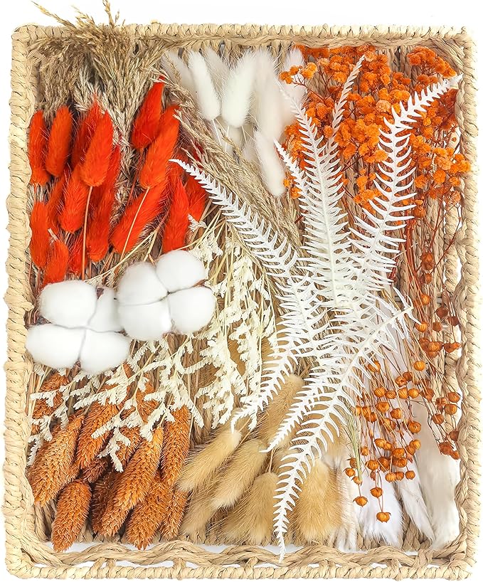 xin's convey DIY Autumn Natural Dried Flower Kit, Mini Stemming Bouquets for Room, Table, and Vase Decorations(Orange)