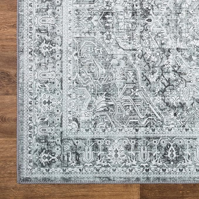 Bloom Rugs Washable Non-Slip 4' x 6' Rug - Gray/Charcoal Traditional Medallion Area Rug for Living Room, Bedroom, Dining Room, and Kitchen - Exact Size: 4' x 6'