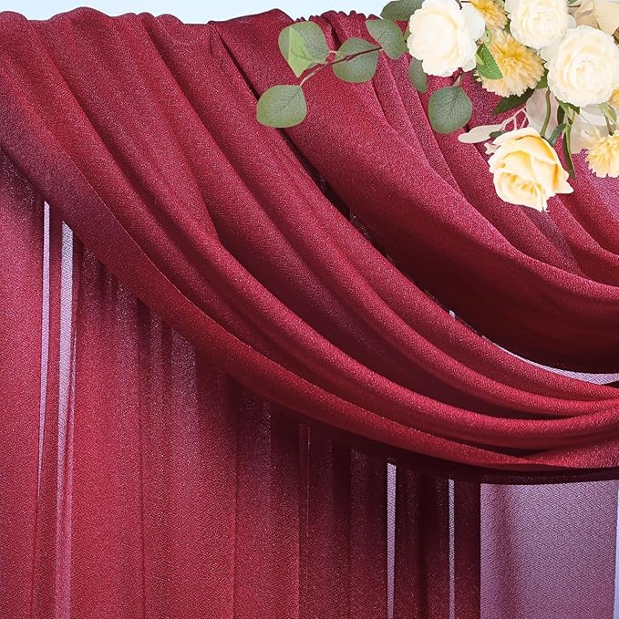 Wokceer Wedding Arch Draping Fabric - 28.7" x 20FT Burgundy Sheer Drapes Backdrop for Wedding Ceremony, Birthday Party, Bridal Shower Decoration