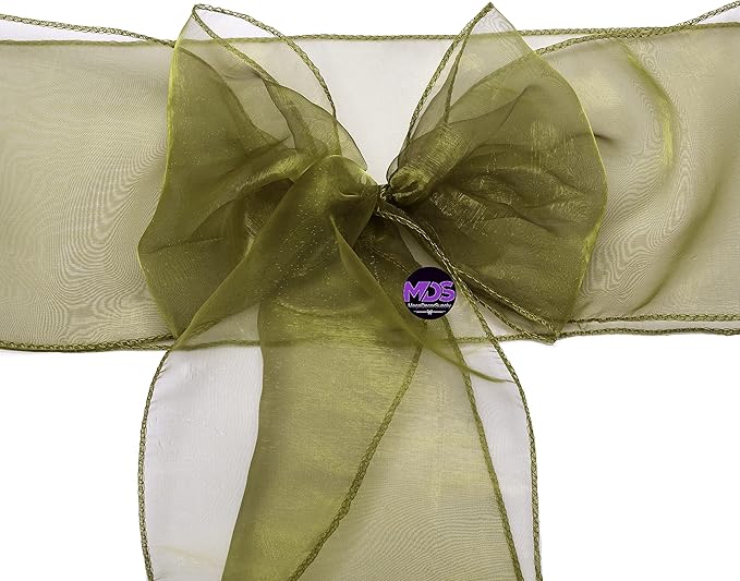 MDS Pack of 50 PCS Organza Chair Sashes Wider Dining Chair Bows Ribbon Tie Back for Wedding Party Birthday Bridal Shower Reception Event Banquet Home Chair Cover Decoration - Olive Green