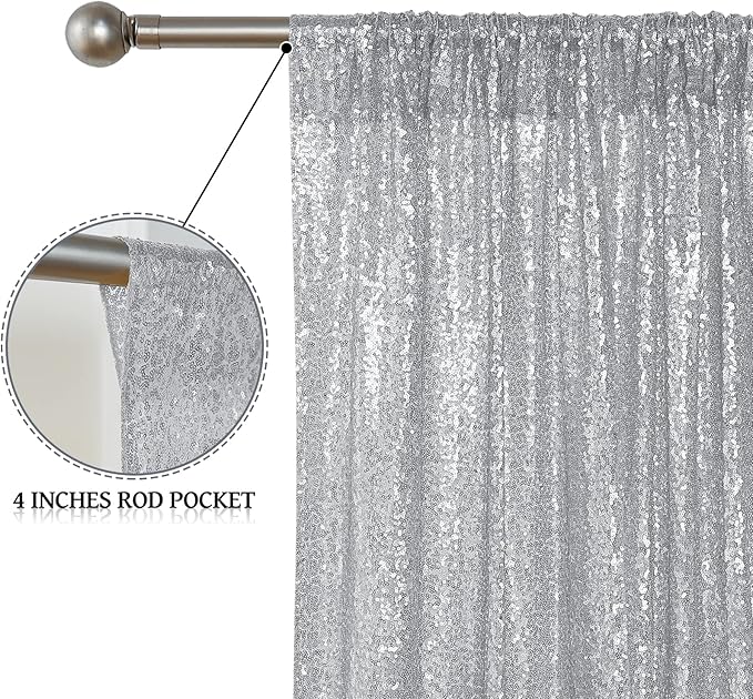 Sugargirl Silver Sequin Backdrop Curtain 2FTx8FT Glitter Background Drapes Sparkle Photography Backdrop for Party Wedding Birthday Wall Decor（2 Panels,Silver
