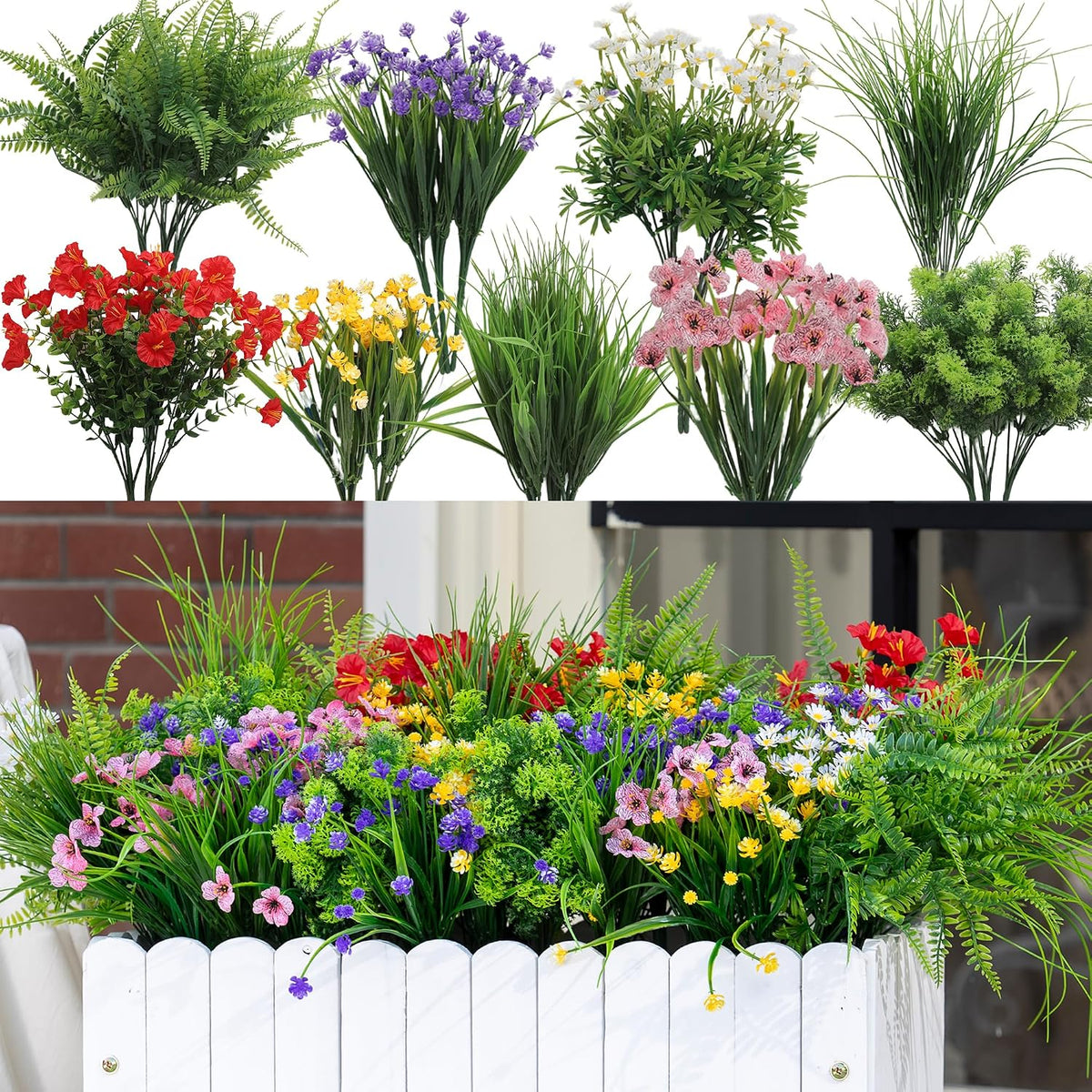 23PCS Artificial Plants Outdoor, Faux Flowers & Greenery Stems for Outside
