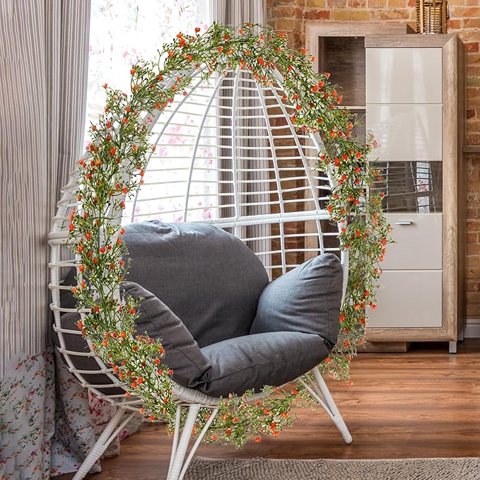 2 Pcs 5.8ft Artificial Baby Breath Flower Vines, Babys Breath Artificial Flowers Real Touch Faux Gypsophila Hanging Fake Baby's Breath Garlands for Wedding and Baby Shower Decor(Red-Orange