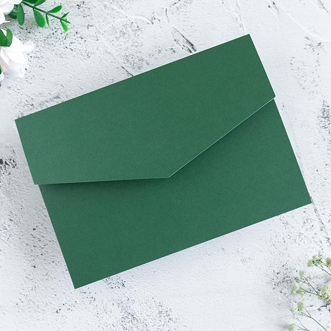 20 PCS Emerald Green Tri-fold Laser Cut Wedding Invitation Pockets for 5x7 Wedding Cards Bridal Shower Engagement Quinceanera Invitation