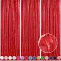 Red Curtains Birthday Sequin Backdrop, 3 Pack 2ft x 8ft Party Photography Background Drapes Christmas Decorations